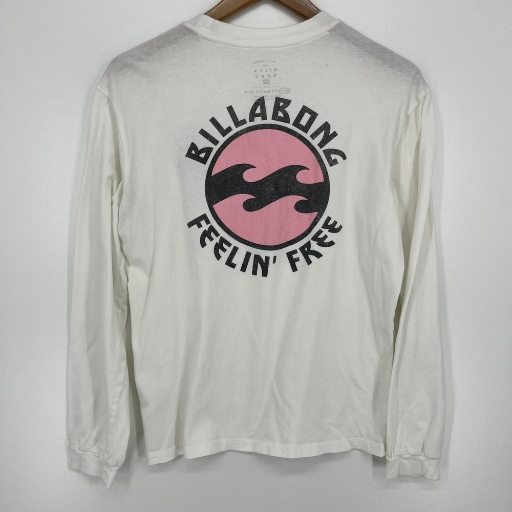 Billabong Mens XS White Long Sleeve Feelin Free Graphic Tee Beach Surf